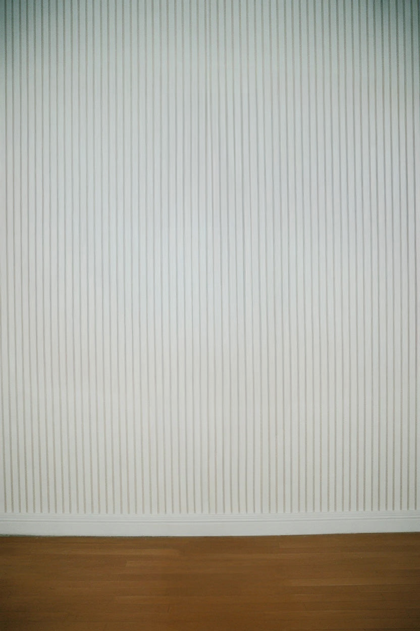 Minimal interior wall with vertical stripes and wooden floor