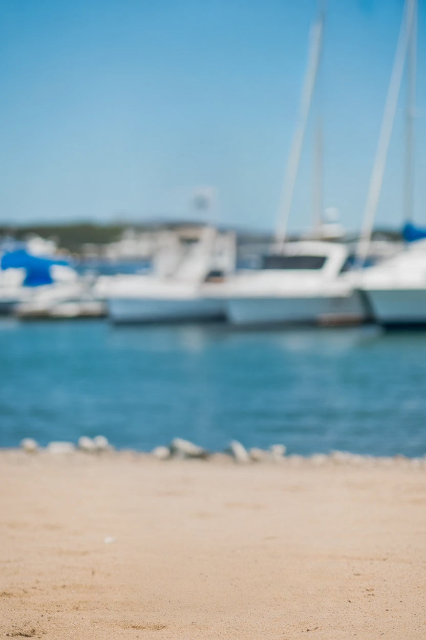 Sunny marina with docked boats and calm blue water