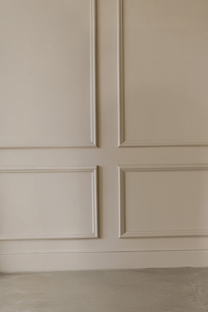 Elegant beige paneled wall with smooth polished concrete floor