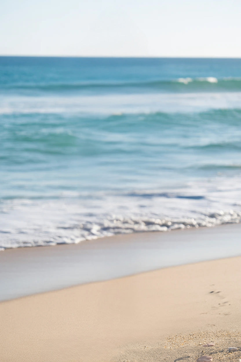 Sunny shoreline with gentle waves and soft sandy beach