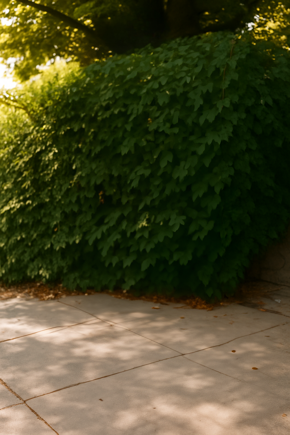 Outdoor walkway lined with dense natural green foliage
