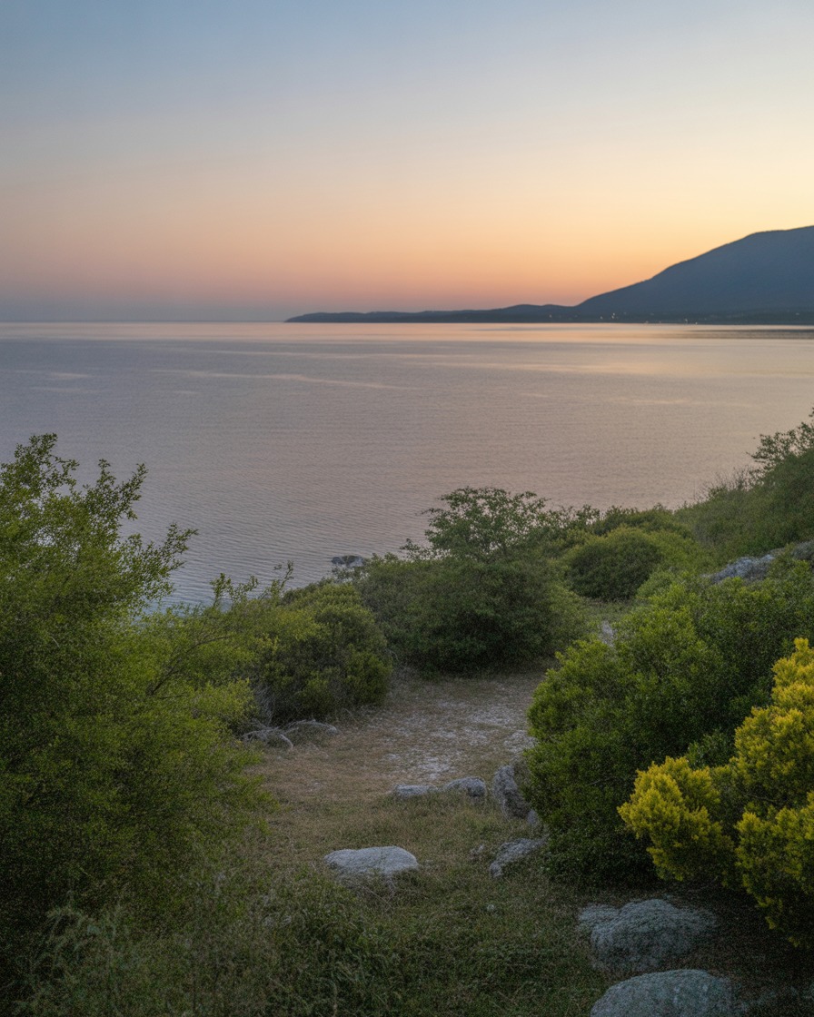 Tranquil coastal overlook at pastel sunset