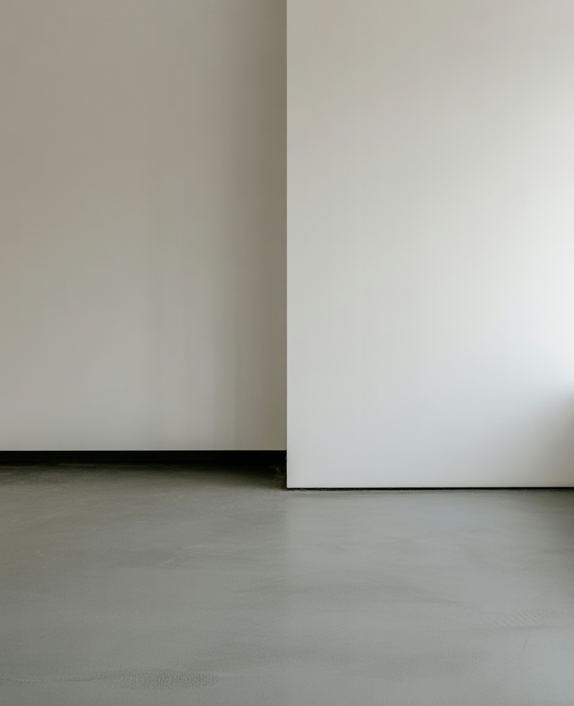Minimal studio white interior wall with smooth concrete flooring