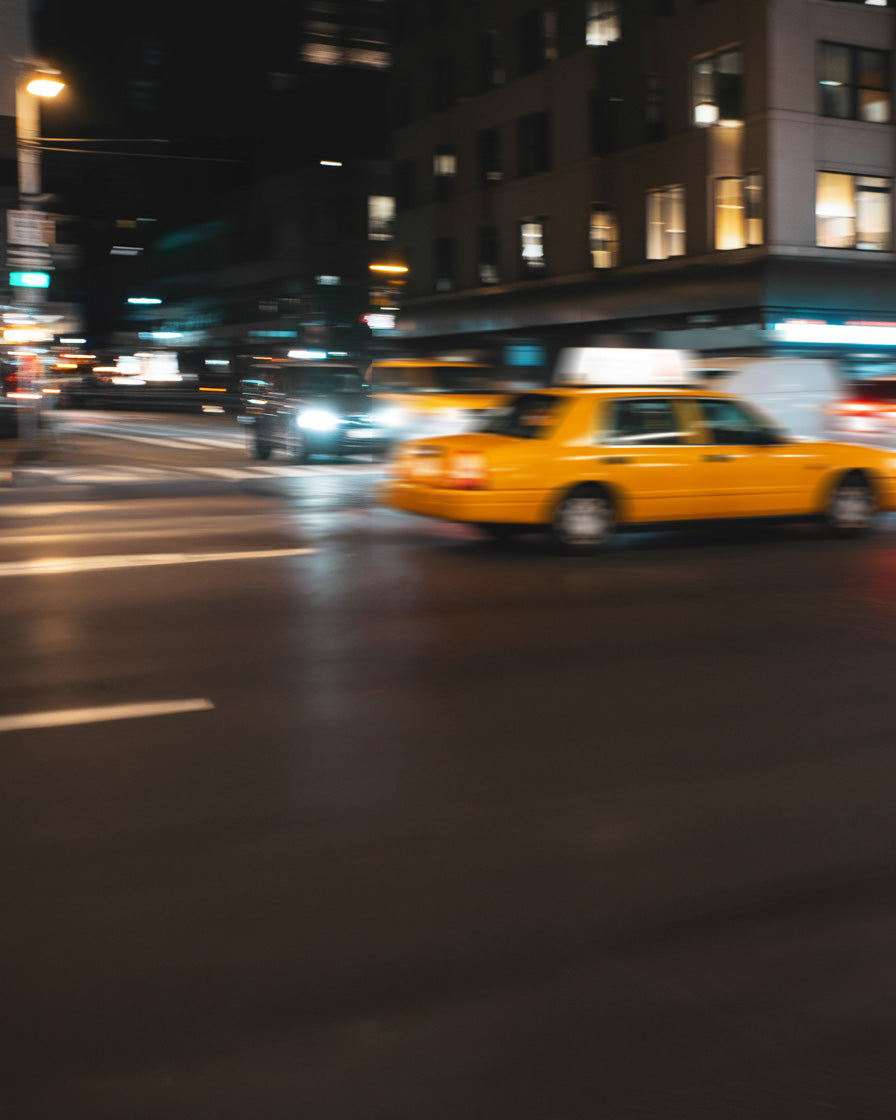 Downtown city busy urban street at night time