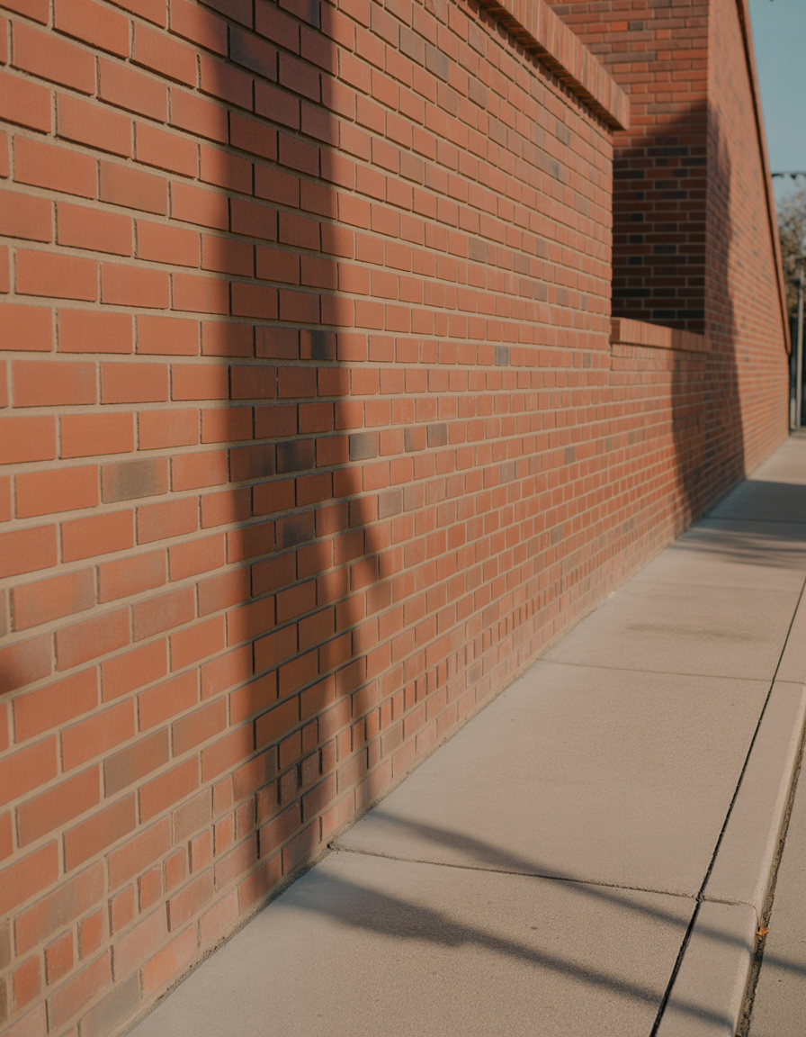 Sunlit brick wall sidewalk with clean linear urban textures