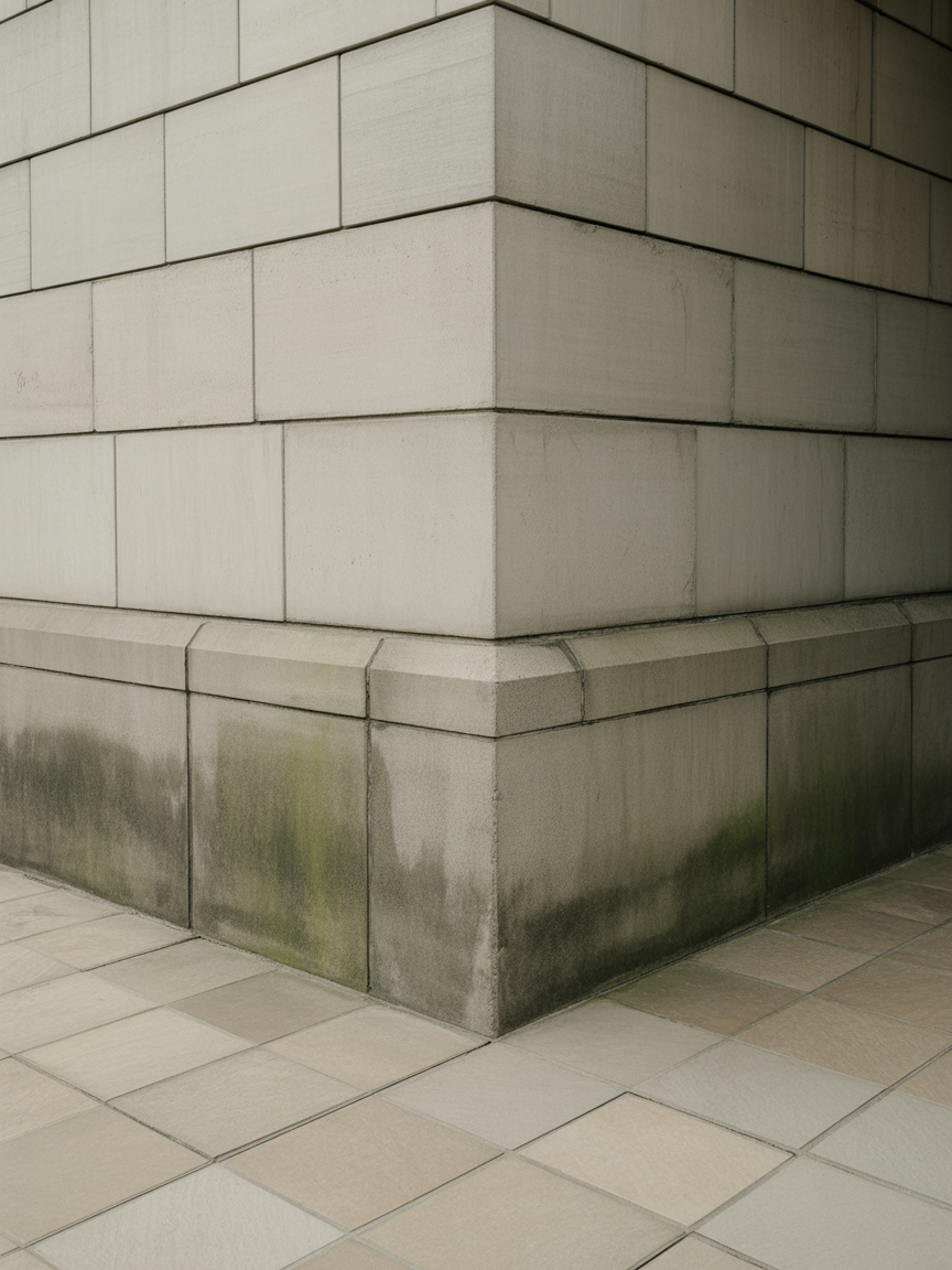 Minimal stone corner wall with weathered texture and clean lines