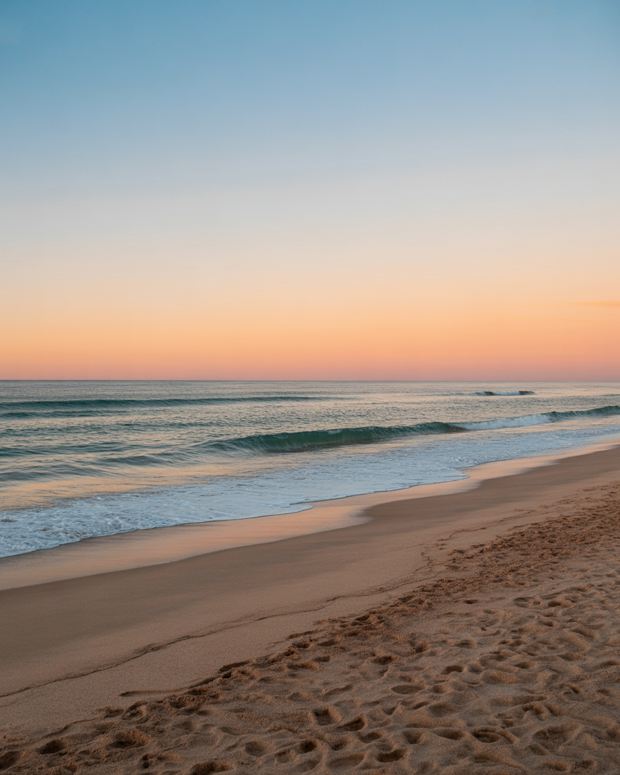 Soft pastel sunrise over calm empty beach