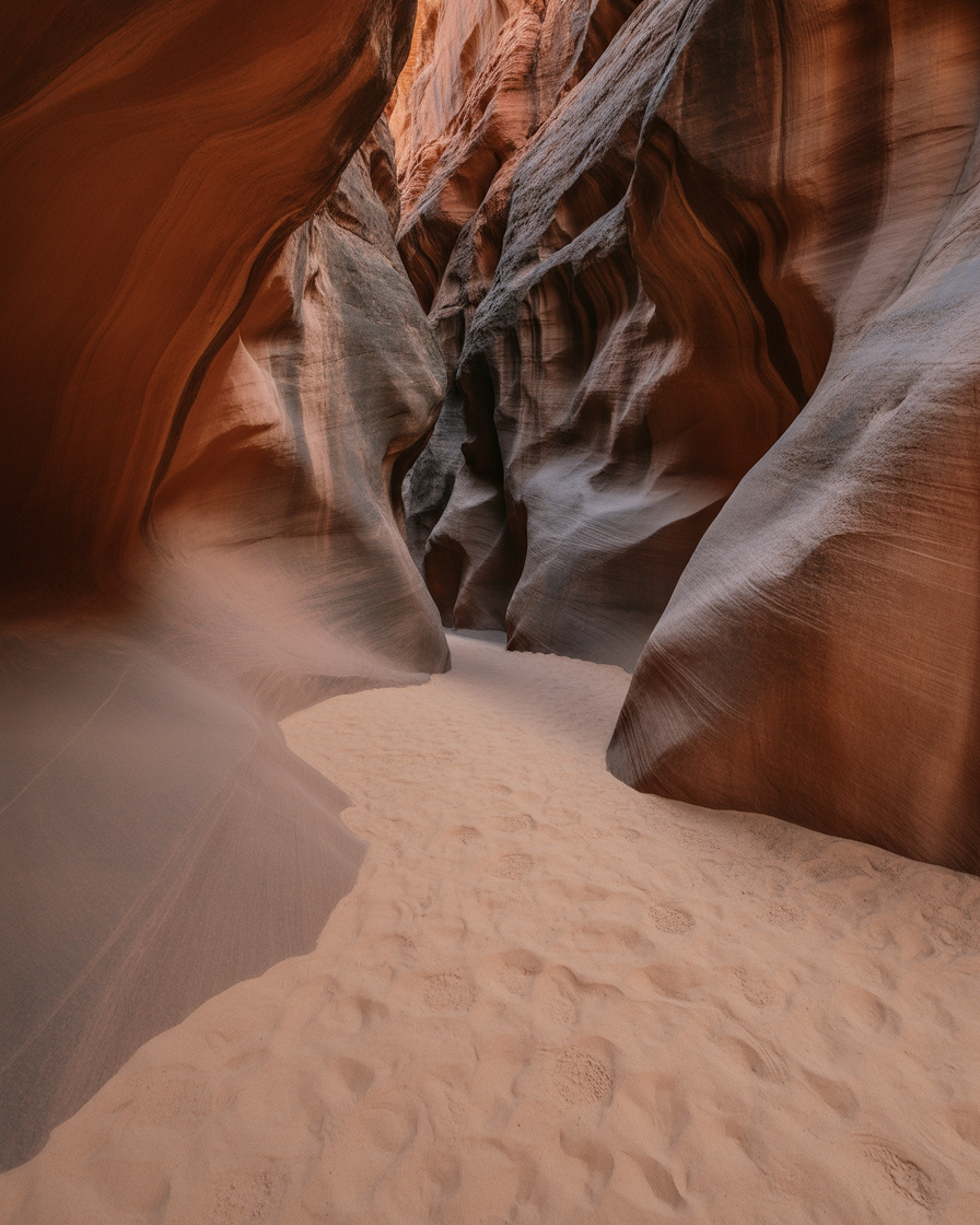 Smooth sandstone slot canyon with flowing curved rock walls