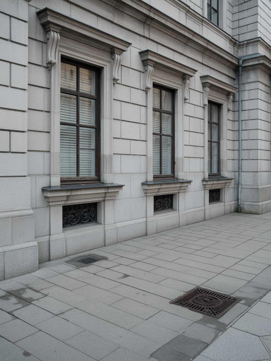 Classic stone city facade with repeating windows
