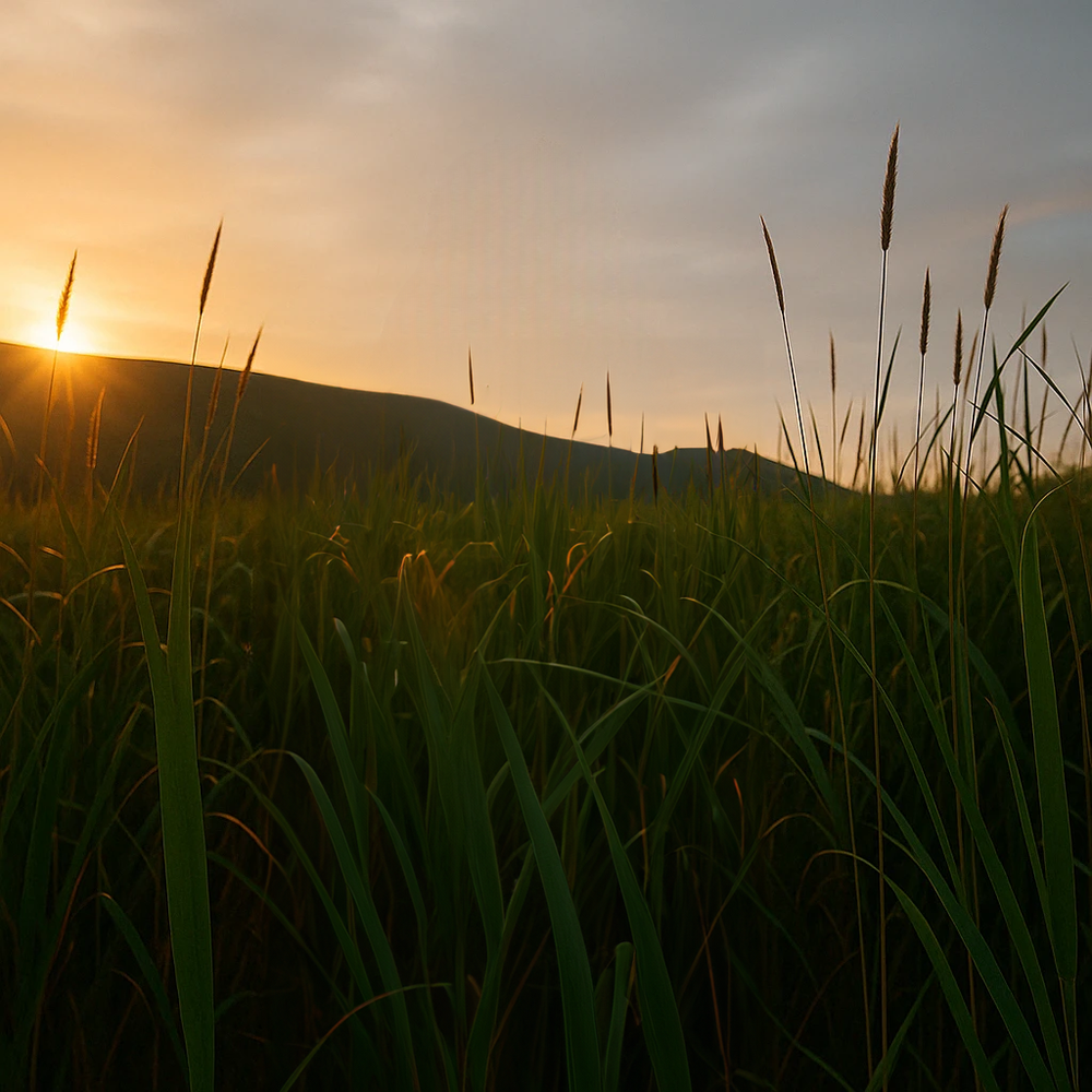 Sunset hike through tall grass fields