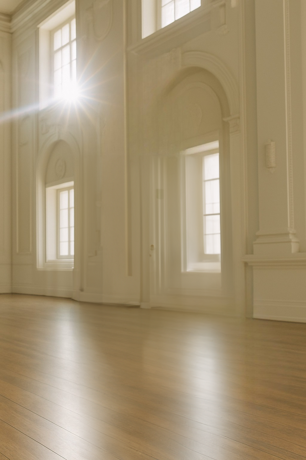 Elegant room sunlit windows beautiful wooden floors
