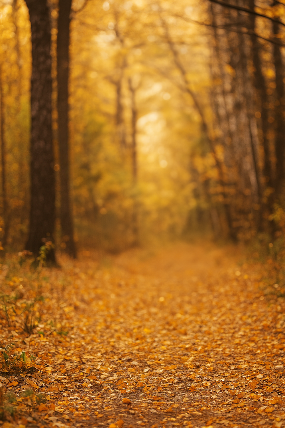 Golden autumn forest glowing with soft light